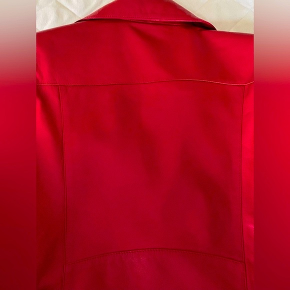 Tergan Red Lamb Leather Moto Biker Style Jacket Zipped Pockets Double Collar XL - Picture 9 of 16